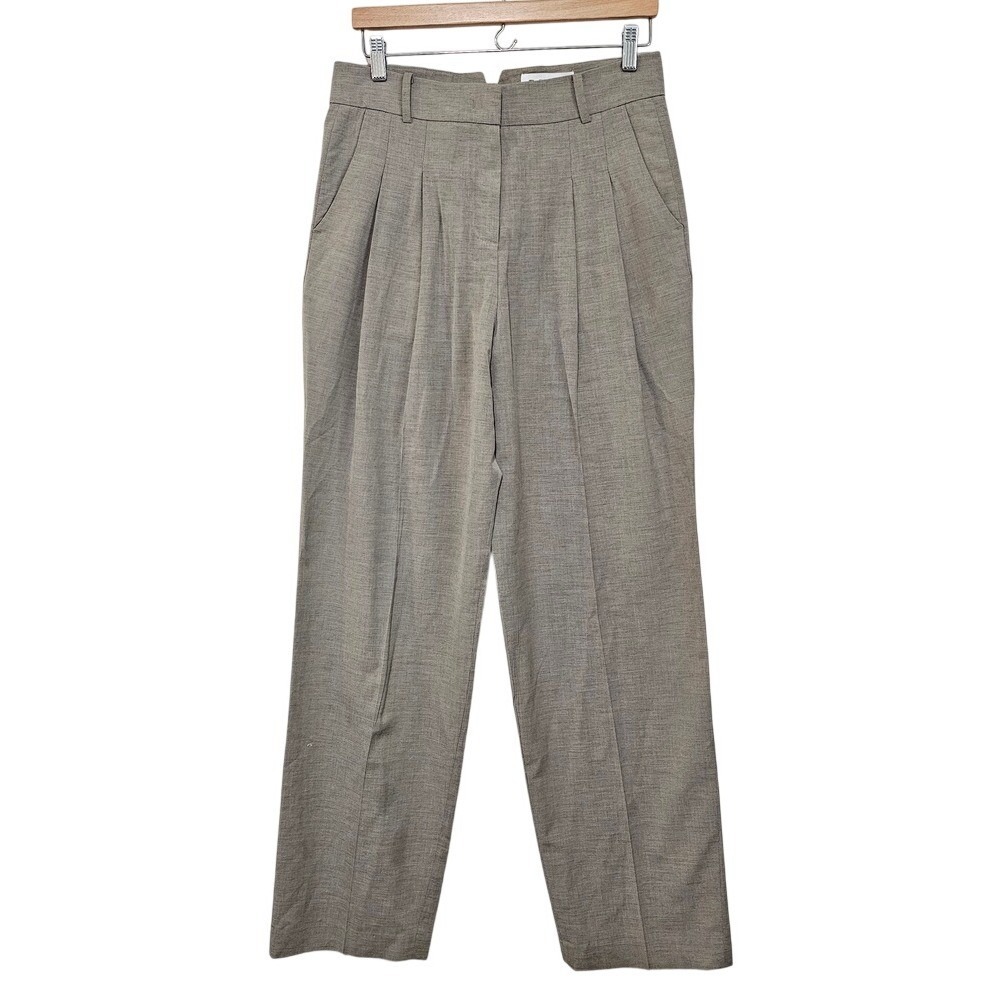 The Frankie Shop Trousers Women M Taupe Pleated High Waist Wide Leg Minimalist ~